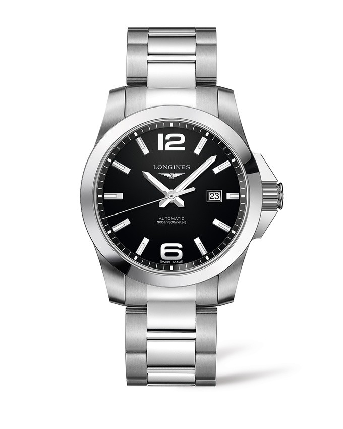 LONGINES CONQUEST AUTOMATIC WATCH IN STAINLESS STEEL AND BLACK