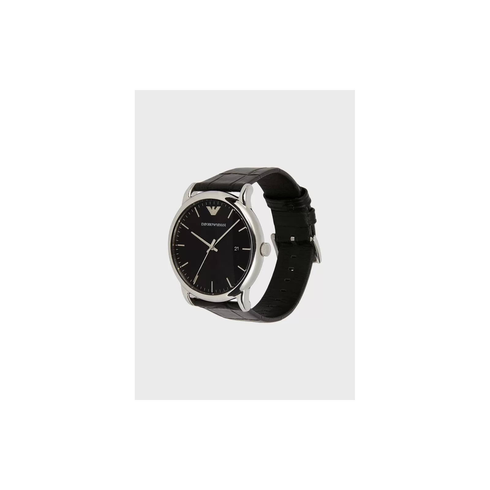 EMPORIO ARMANI LUIGI STAINLESS STEEL WATCH WITH BLACK LEATHER STRAP -  Lattuca gioielli